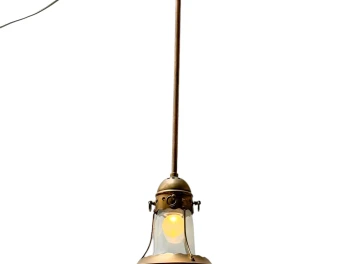 Arts & Crafts Brass Pendant with Glass Shade, 1900s